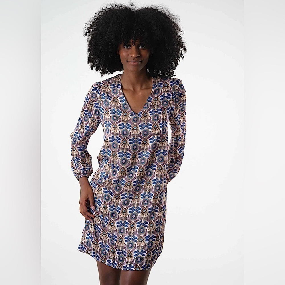 Retro 70s Vibe Mini Dress Long Puff Sleeve Deeluxe Size Small Party Disco Boho